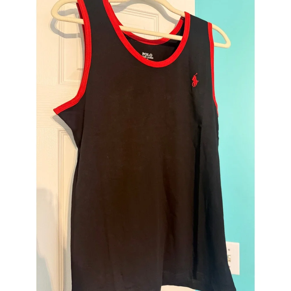 Polo Ralph Lauren Mens Classic Fit Cotton Tank Top Black Red Ringer Pony Logo M